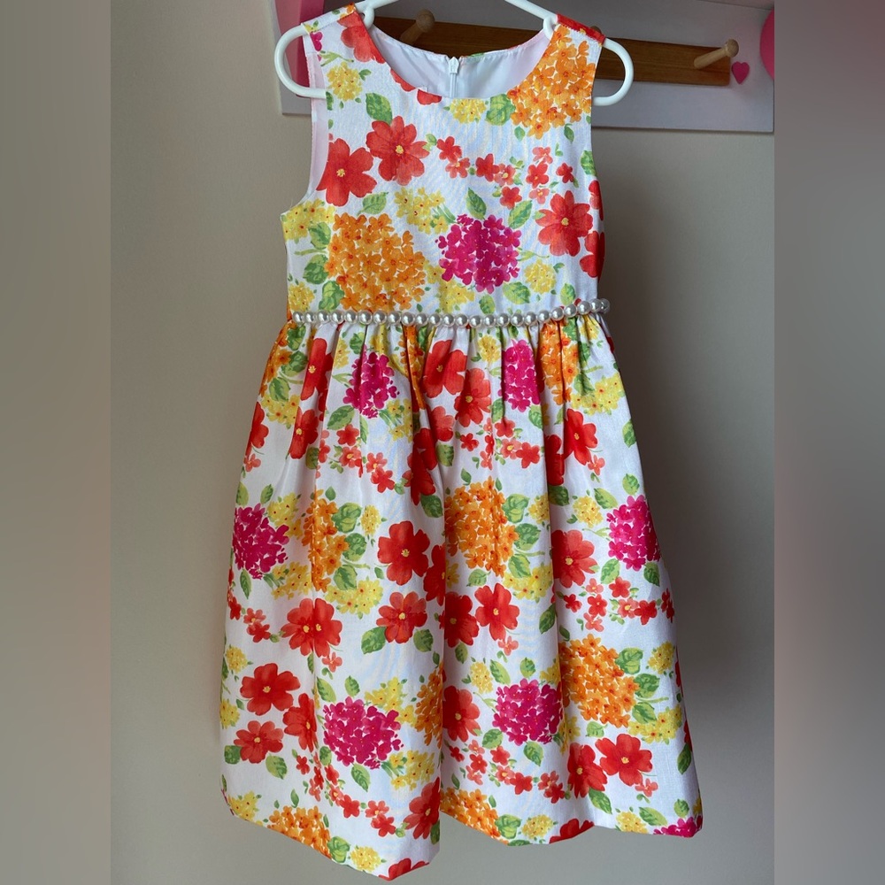 Floral Kids Easter Dress with Pearl Detail
